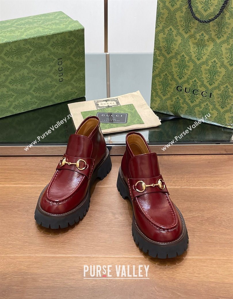 Gucci Horsebit Ankle Boots 4.5cm in Shiny Leather Red 2025 764206 (SS-250828187)