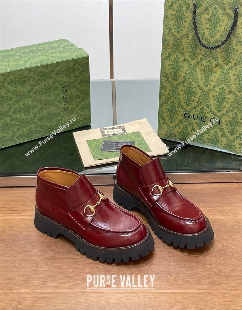 Gucci Horsebit Ankle Boots 4.5cm in Shiny Leather Red 2025 764206 (SS-250828187)