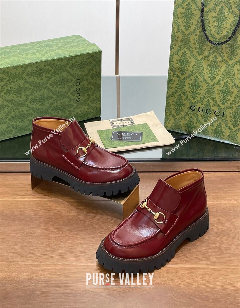 Gucci Horsebit Ankle Boots 4.5cm in Shiny Leather Red 2025 764206 (SS-250828187)