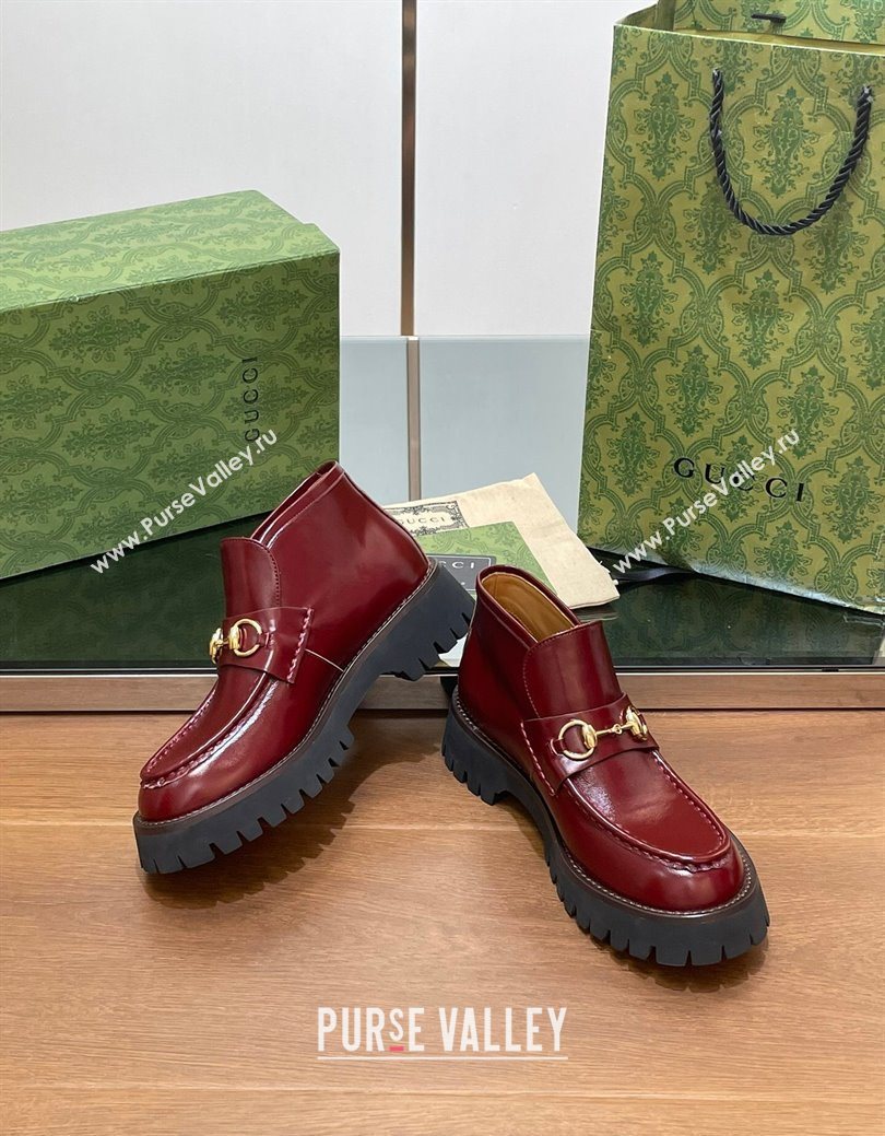Gucci Horsebit Ankle Boots 4.5cm in Shiny Leather Red 2025 764206 (SS-250828187)