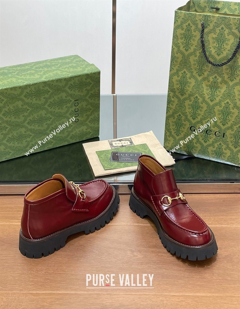 Gucci Horsebit Ankle Boots 4.5cm in Shiny Leather Red 2025 764206 (SS-250828187)