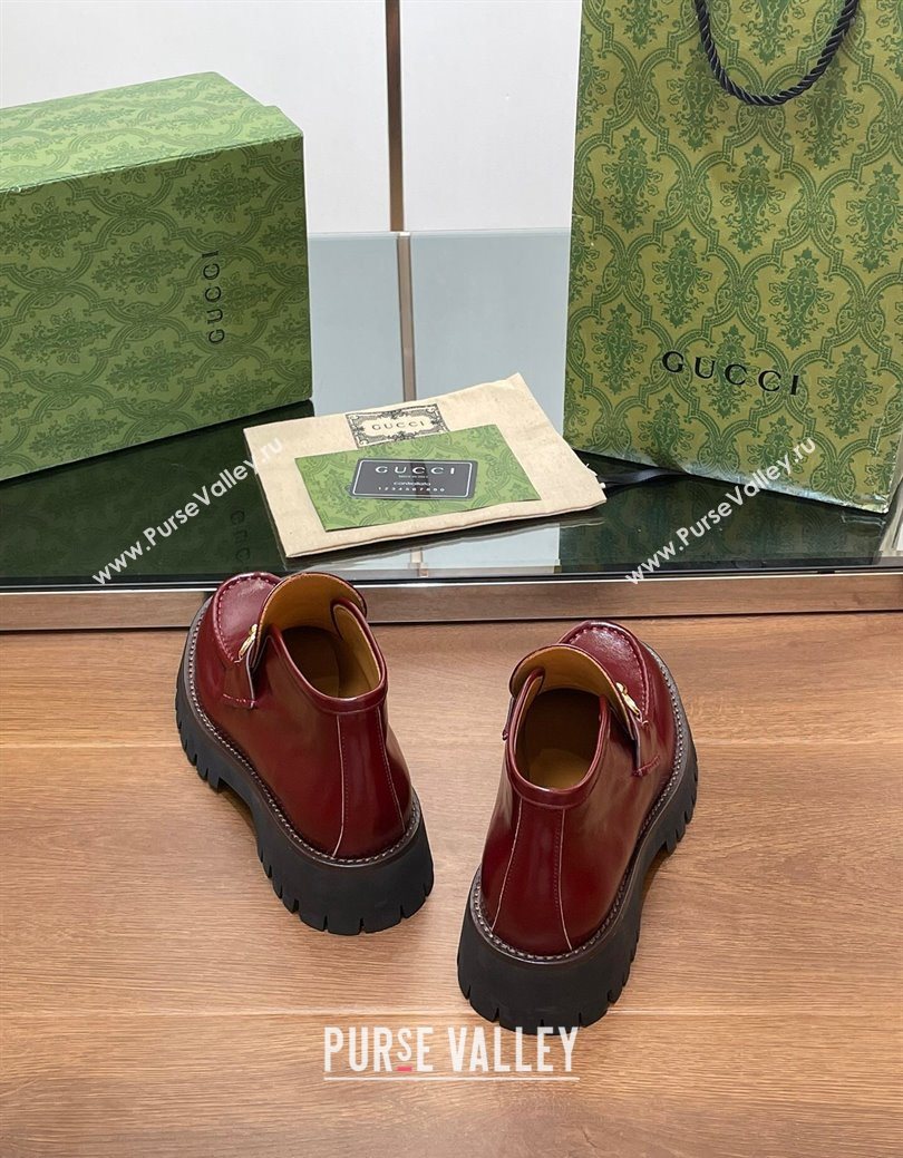 Gucci Horsebit Ankle Boots 4.5cm in Shiny Leather Red 2025 764206 (SS-250828187)