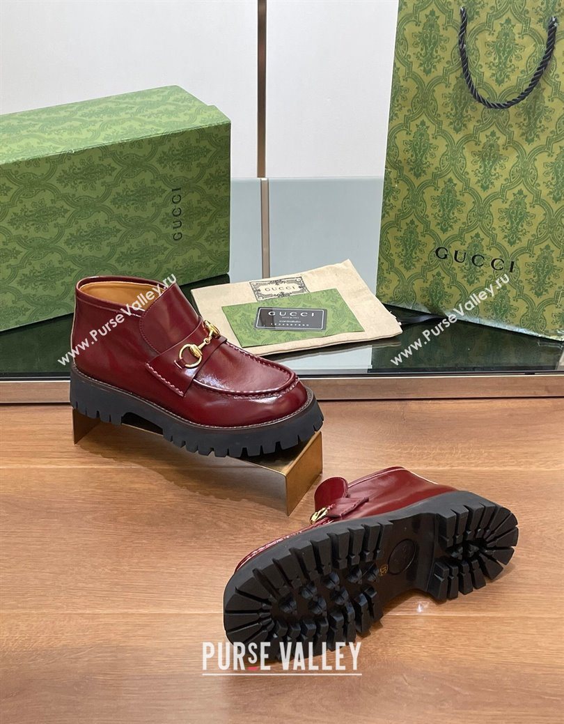 Gucci Horsebit Ankle Boots 4.5cm in Shiny Leather Red 2025 764206 (SS-250828187)