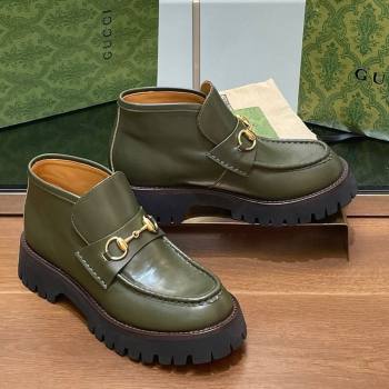 Gucci Horsebit Ankle Boots 4.5cm in Shiny Leather Green 2025 764206 (SS-250828188)