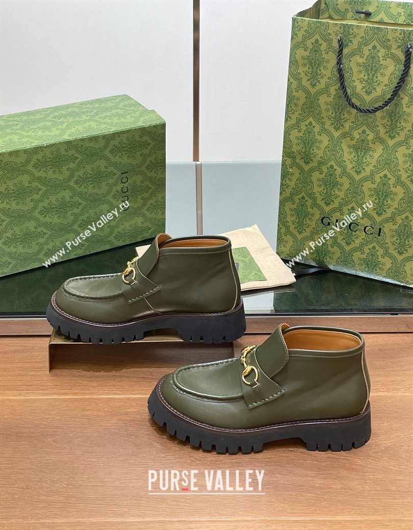 Gucci Horsebit Ankle Boots 4.5cm in Shiny Leather Green 2025 764206 (SS-250828188)