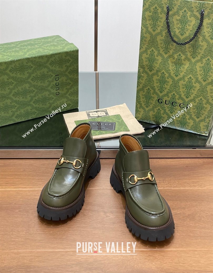 Gucci Horsebit Ankle Boots 4.5cm in Shiny Leather Green 2025 764206 (SS-250828188)