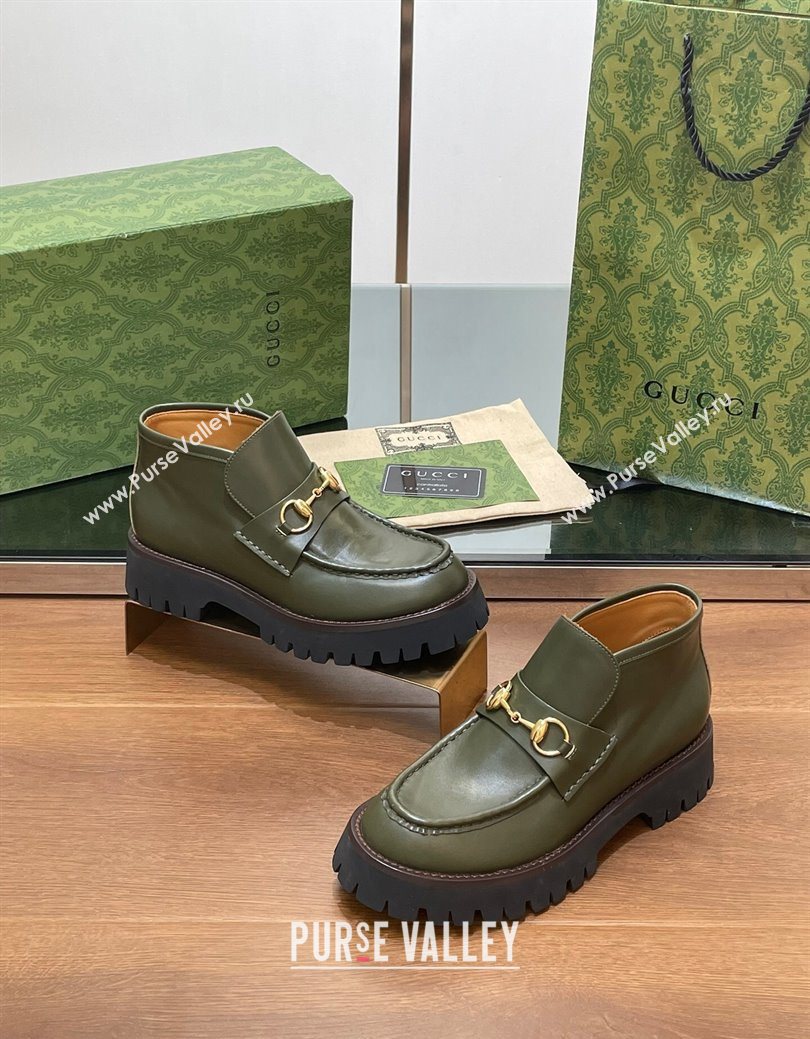 Gucci Horsebit Ankle Boots 4.5cm in Shiny Leather Green 2025 764206 (SS-250828188)