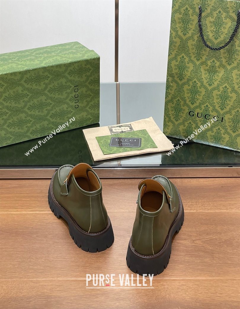 Gucci Horsebit Ankle Boots 4.5cm in Shiny Leather Green 2025 764206 (SS-250828188)
