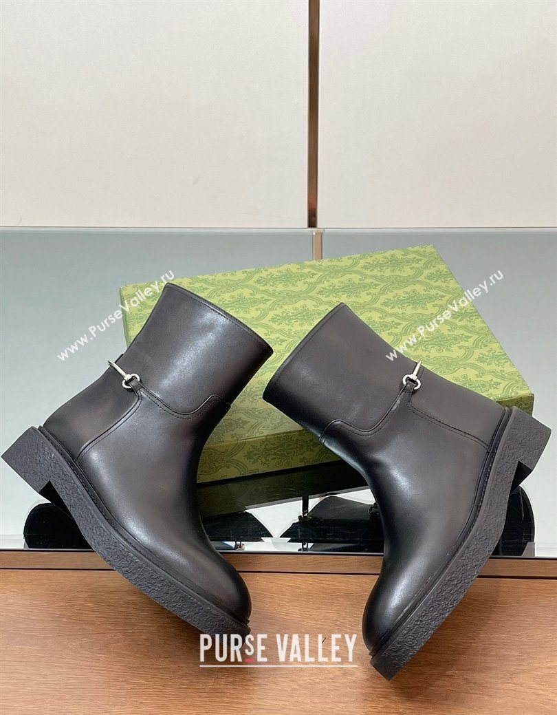Gucci Calf Leather Flat Ankle Boots with Slim Horsebit Black 2025 805312 (SS-250828154)