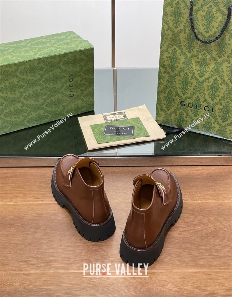 Gucci Horsebit Ankle Boots 4.5cm in Shiny Leather Brown 2025 764206 (SS-250828189)