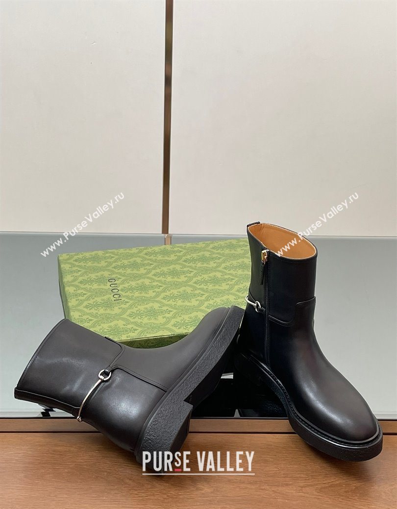 Gucci Calf Leather Flat Ankle Boots with Slim Horsebit Black 2025 805312 (SS-250828154)