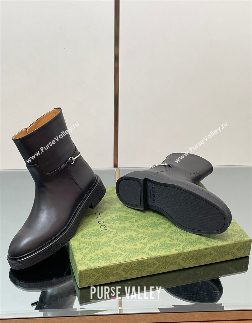 Gucci Calf Leather Flat Ankle Boots with Slim Horsebit Black 2025 805312 (SS-250828154)