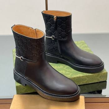 Gucci GG and Leather Flat Ankle Boots with Slim Horsebit Black 2025 805312 (SS-250828155)