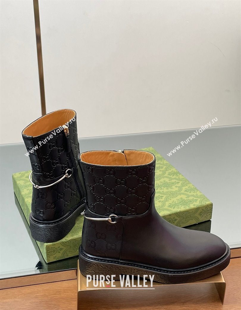 Gucci GG and Leather Flat Ankle Boots with Slim Horsebit Black 2025 805312 (SS-250828155)