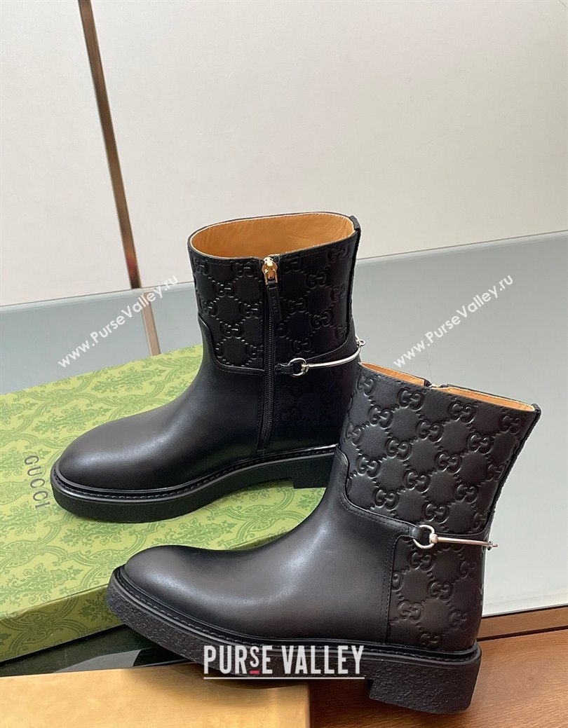 Gucci GG and Leather Flat Ankle Boots with Slim Horsebit Black 2025 805312 (SS-250828155)