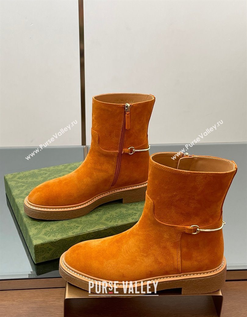 Gucci Suede Flat Ankle Boots with Slim Horsebit Orange 2025 805312 (SS-250828149)