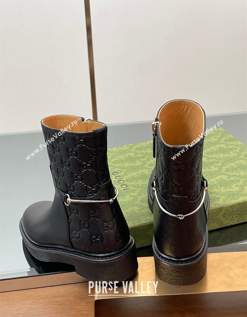 Gucci GG and Leather Flat Ankle Boots with Slim Horsebit Black 2025 805312 (SS-250828155)