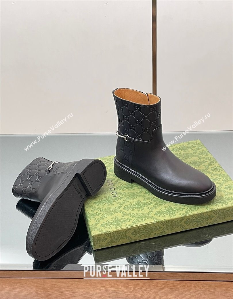 Gucci GG and Leather Flat Ankle Boots with Slim Horsebit Black 2025 805312 (SS-250828155)
