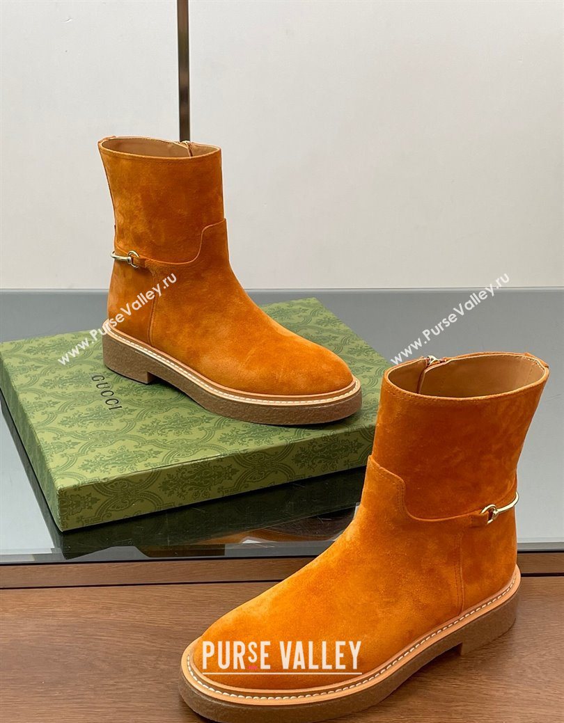 Gucci Suede Flat Ankle Boots with Slim Horsebit Orange 2025 805312 (SS-250828149)