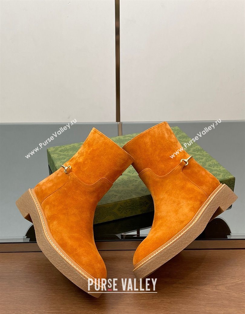 Gucci Suede Flat Ankle Boots with Slim Horsebit Orange 2025 805312 (SS-250828149)