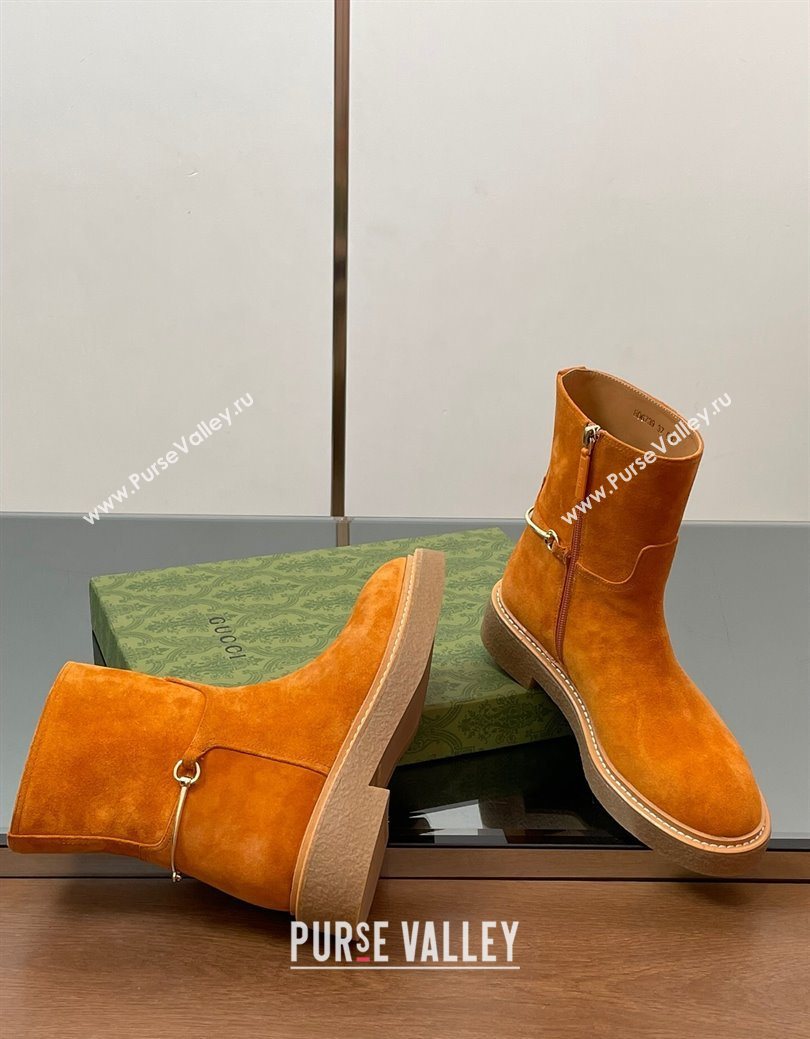 Gucci Suede Flat Ankle Boots with Slim Horsebit Orange 2025 805312 (SS-250828149)