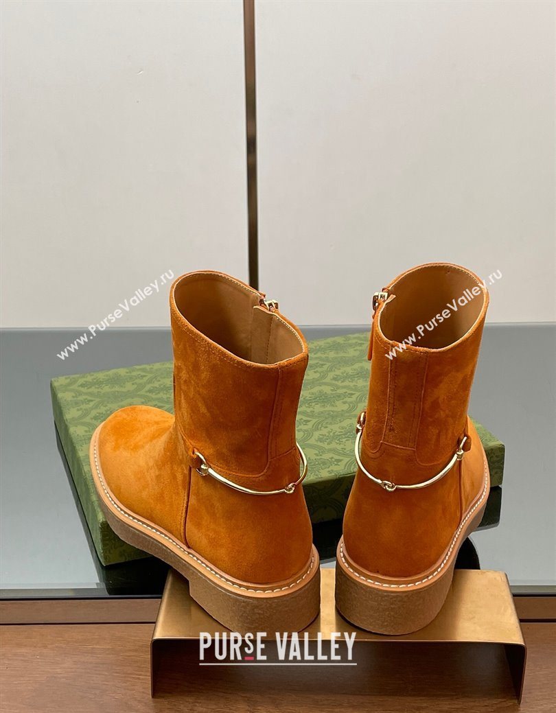 Gucci Suede Flat Ankle Boots with Slim Horsebit Orange 2025 805312 (SS-250828149)