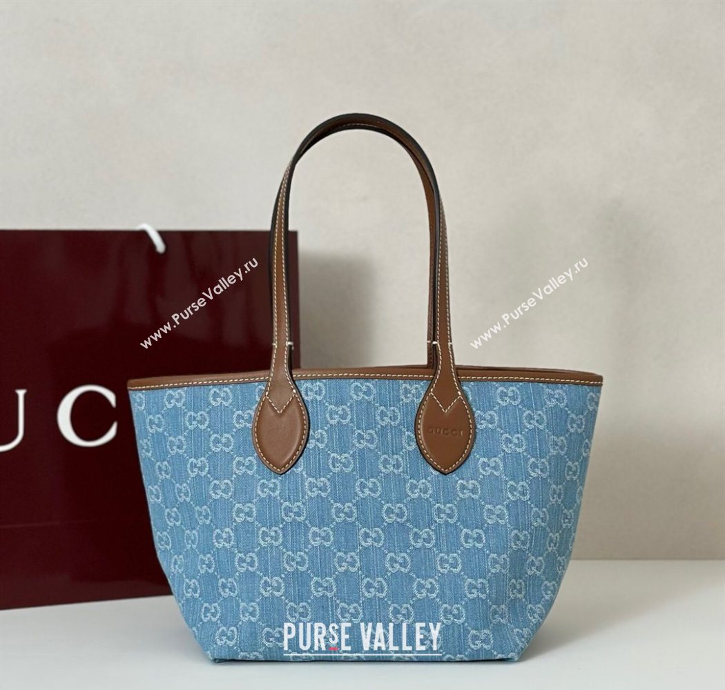 Gucci Totissima Small Tote bag Light Blue GG Denim 2025 820496 (DLH-250930111)