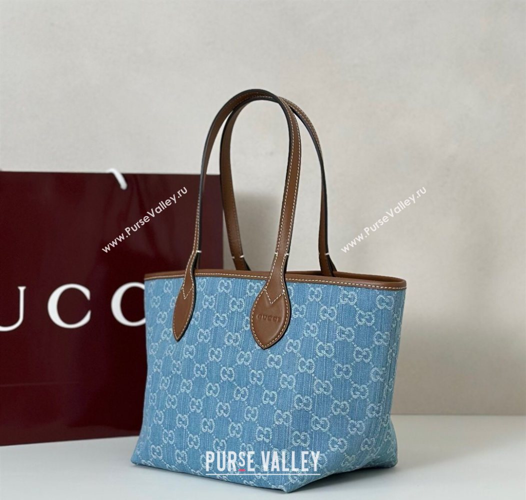 Gucci Totissima Small Tote bag Light Blue GG Denim 2025 820496 (DLH-250930111)