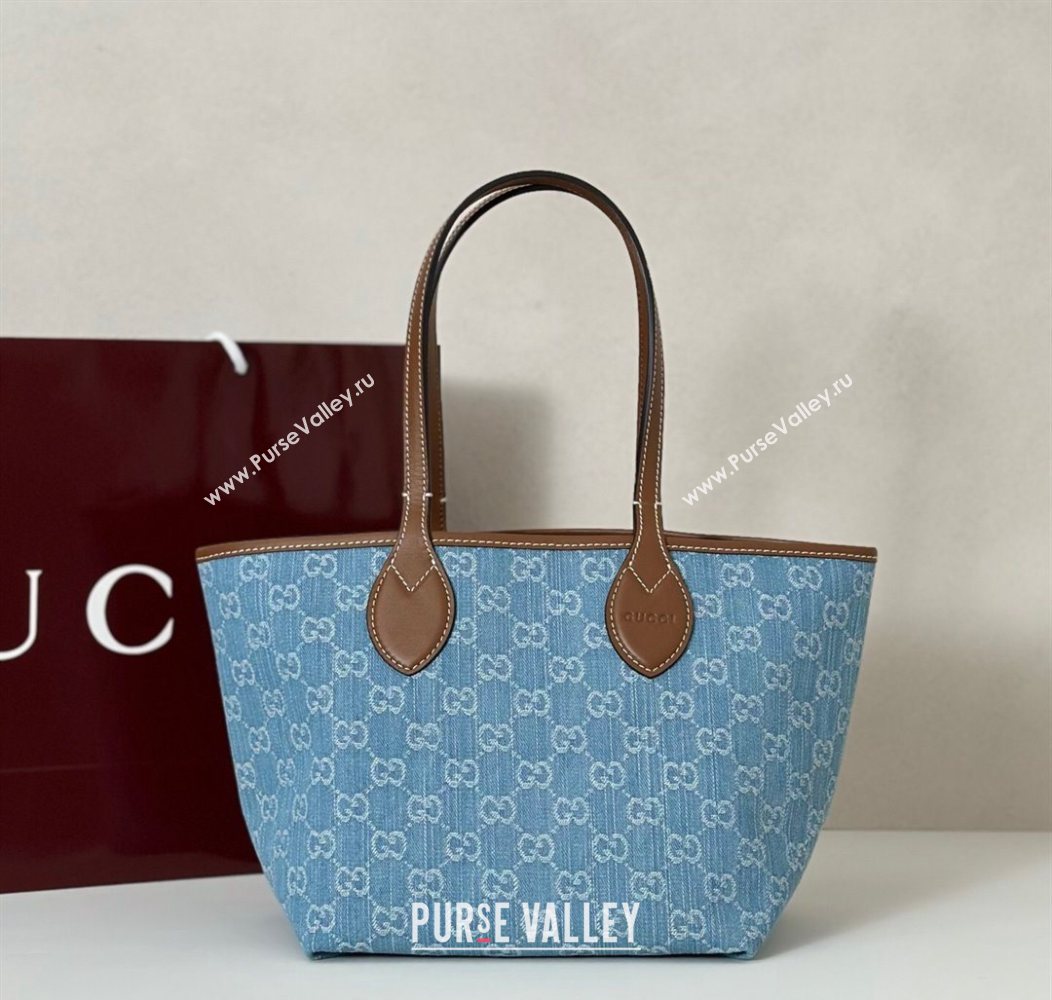 Gucci Totissima Small Tote bag Light Blue GG Denim 2025 820496 (DLH-250930111)