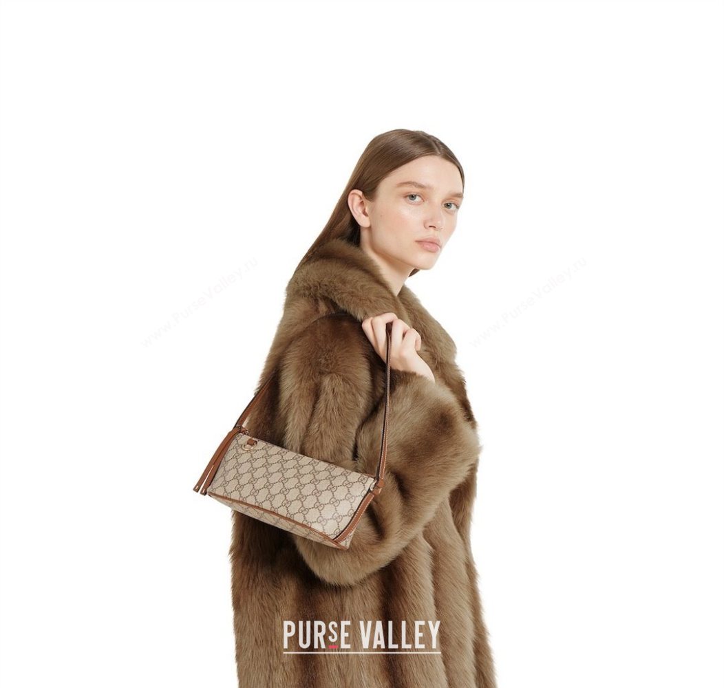 Gucci GG Canvas Emblem small shoulder bag Beige/Brown 2025 847281 (DLH-250930100)