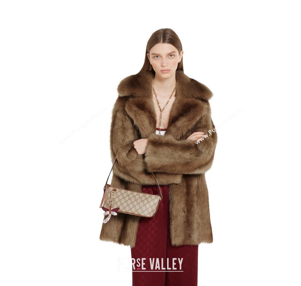 Gucci GG Canvas Emblem small shoulder bag Beige/Brown 2025 847281 (DLH-250930100)