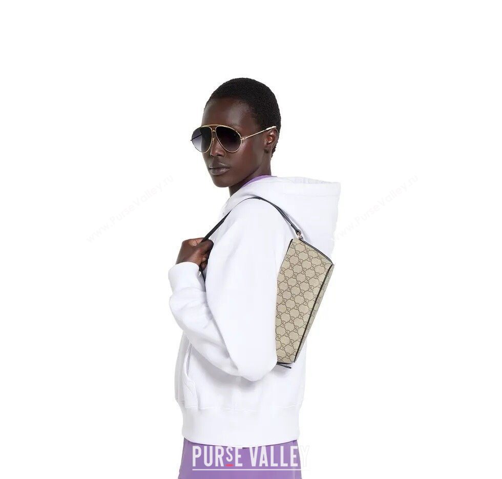 Gucci GG Canvas Emblem small shoulder bag Beige/Black 2025 847281 (DLH-250930099)
