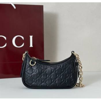 Gucci GG Leather Emblem mini shoulder bag Black 2025 847091 (DLH-250930101)