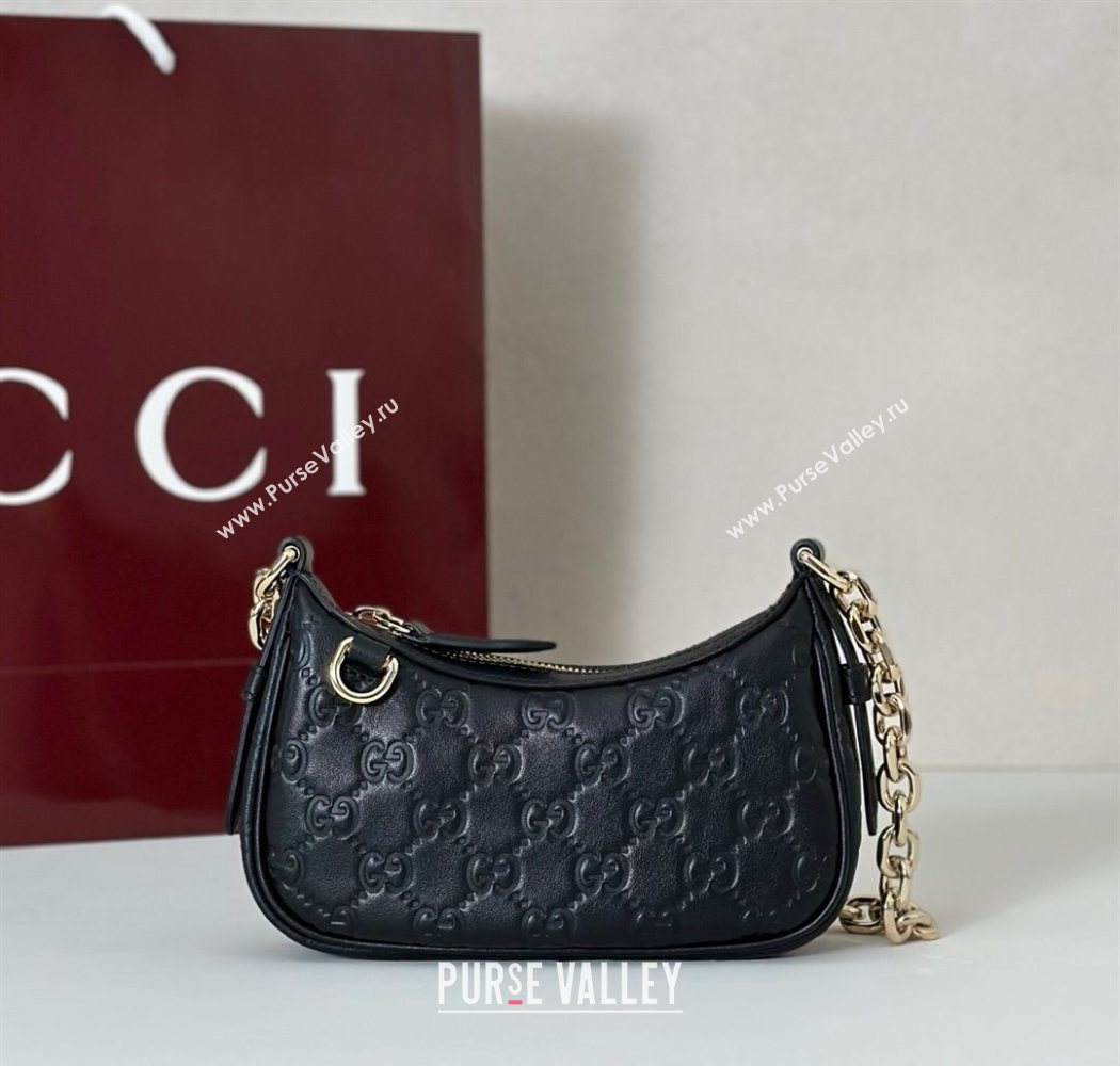 Gucci GG Leather Emblem mini shoulder bag Black 2025 847091 (DLH-250930101)