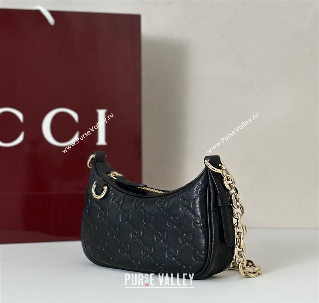 Gucci GG Leather Emblem mini shoulder bag Black 2025 847091 (DLH-250930101)