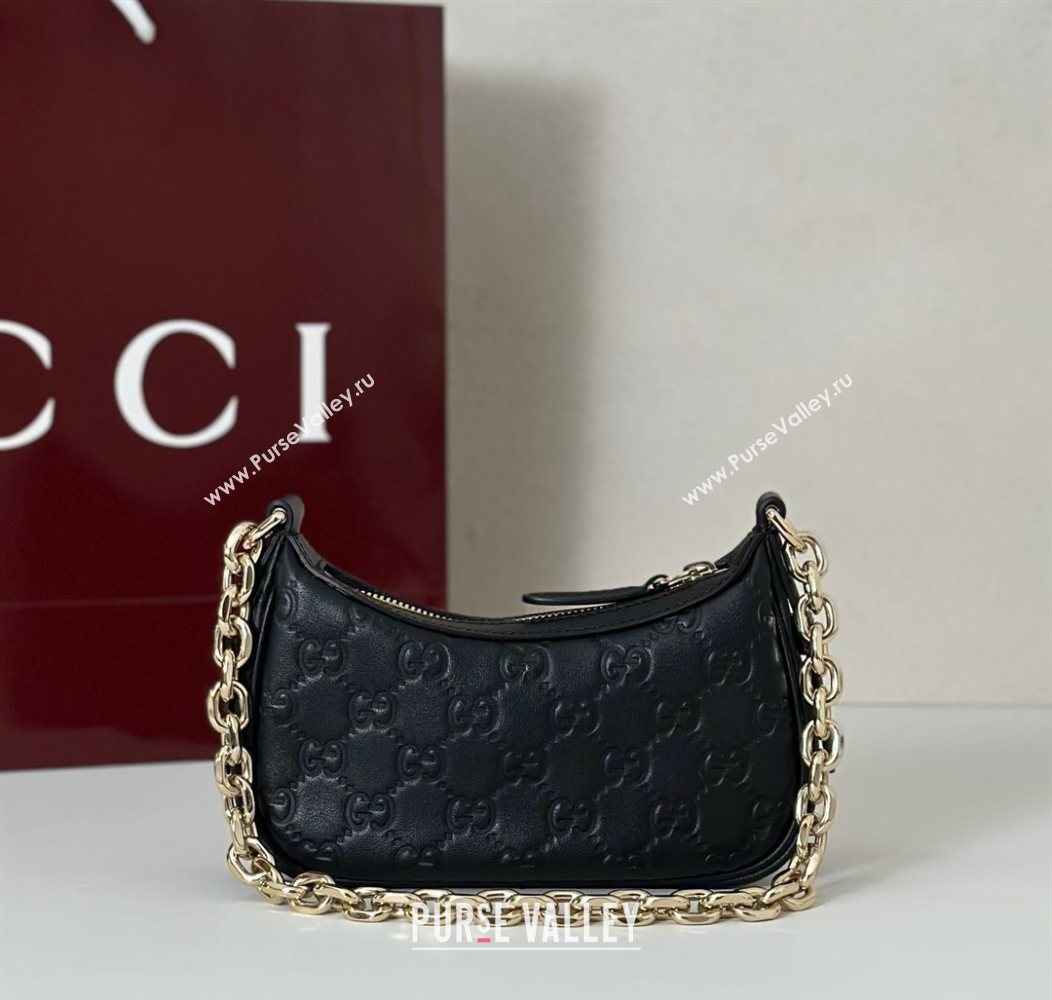 Gucci GG Leather Emblem mini shoulder bag Black 2025 847091 (DLH-250930101)