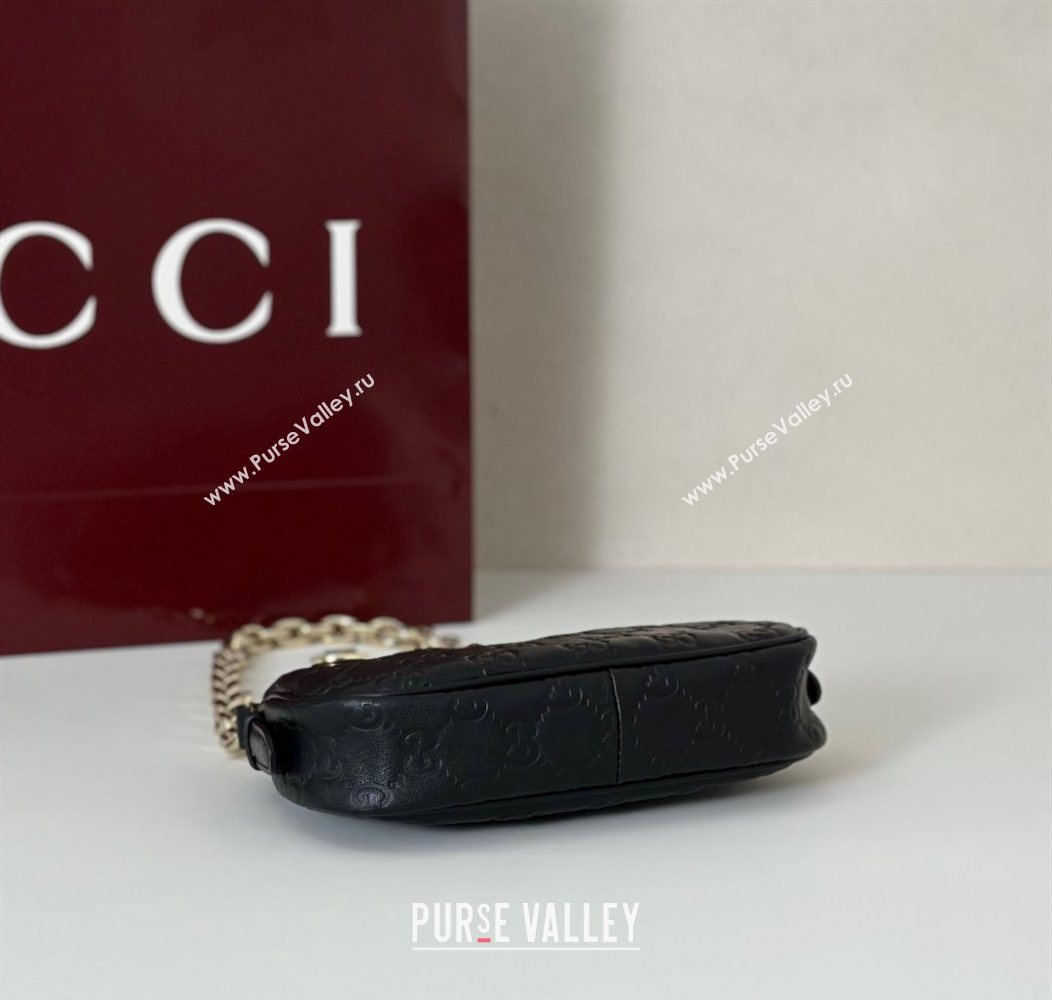 Gucci GG Leather Emblem mini shoulder bag Black 2025 847091 (DLH-250930101)