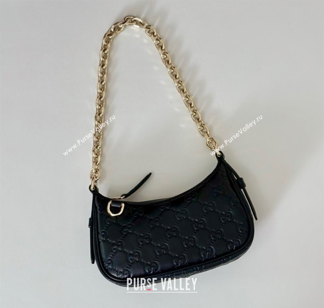 Gucci GG Leather Emblem mini shoulder bag Black 2025 847091 (DLH-250930101)
