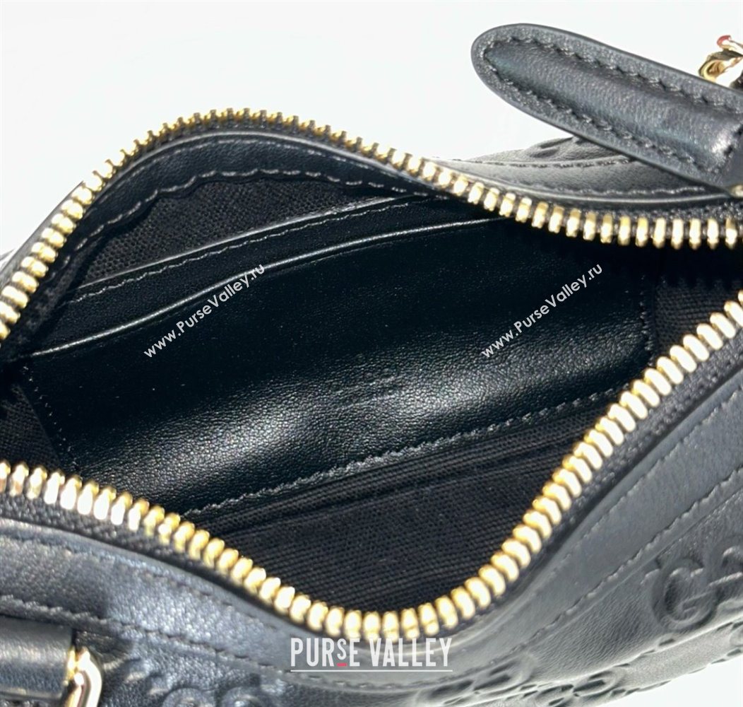 Gucci GG Leather Emblem mini shoulder bag Black 2025 847091 (DLH-250930101)