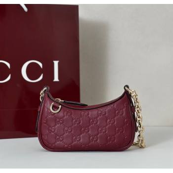 Gucci GG Leather Emblem mini shoulder bag Ancora Red 2025 847091 (DLH-250930102)