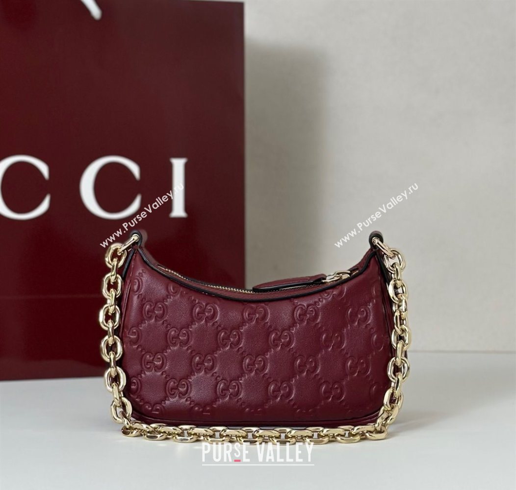 Gucci GG Leather Emblem mini shoulder bag Ancora Red 2025 847091 (DLH-250930102)