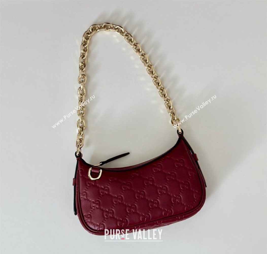 Gucci GG Leather Emblem mini shoulder bag Ancora Red 2025 847091 (DLH-250930102)