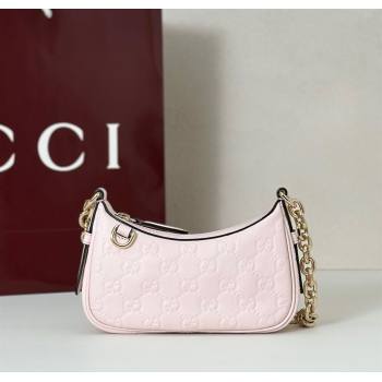 Gucci GG Leather Emblem mini shoulder bag Light Pink 2025 847091 (DLH-250930103)