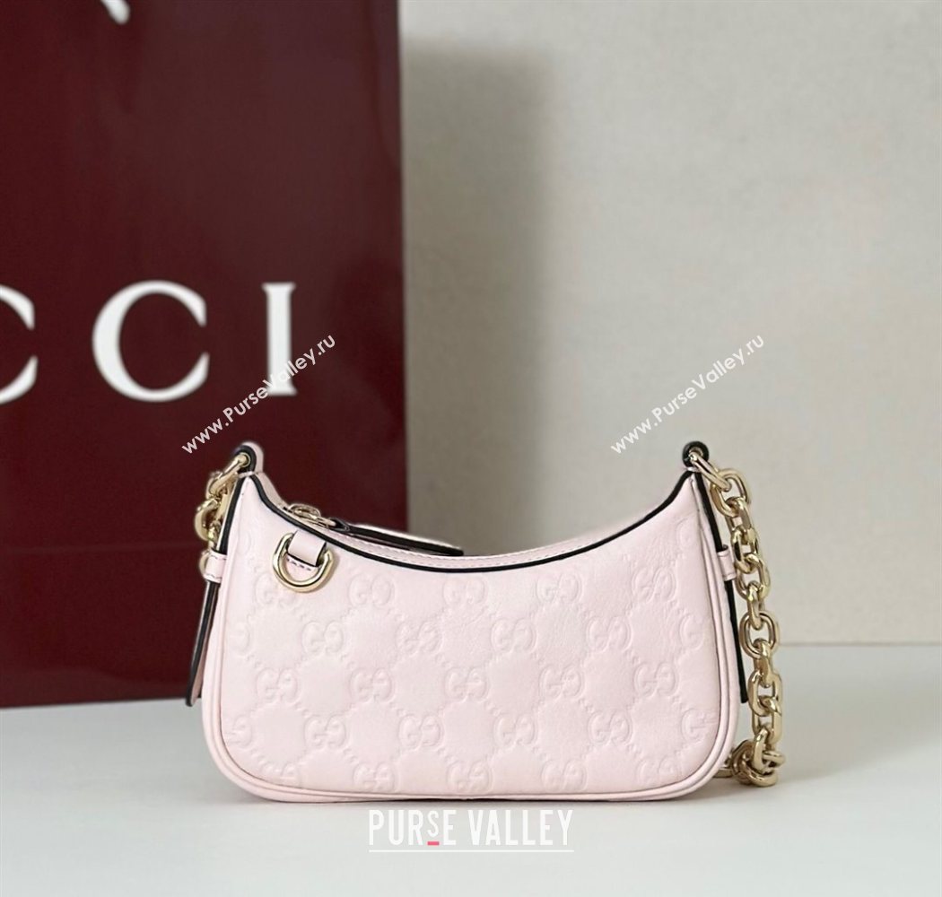 Gucci GG Leather Emblem mini shoulder bag Light Pink 2025 847091 (DLH-250930103)