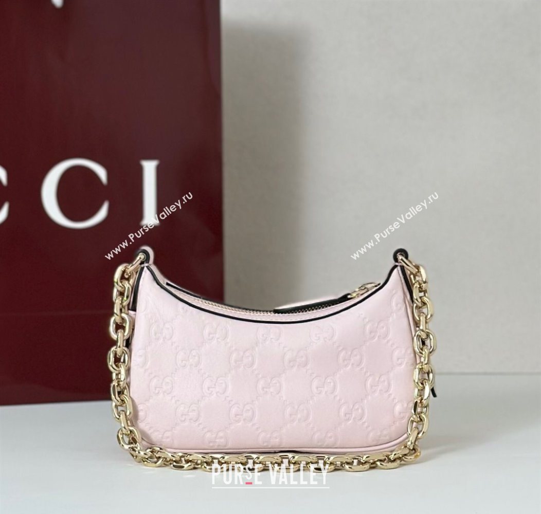 Gucci GG Leather Emblem mini shoulder bag Light Pink 2025 847091 (DLH-250930103)