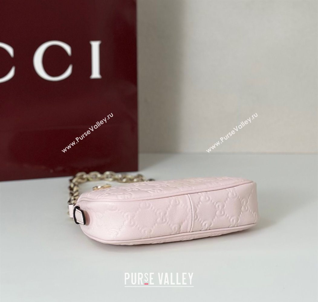 Gucci GG Leather Emblem mini shoulder bag Light Pink 2025 847091 (DLH-250930103)