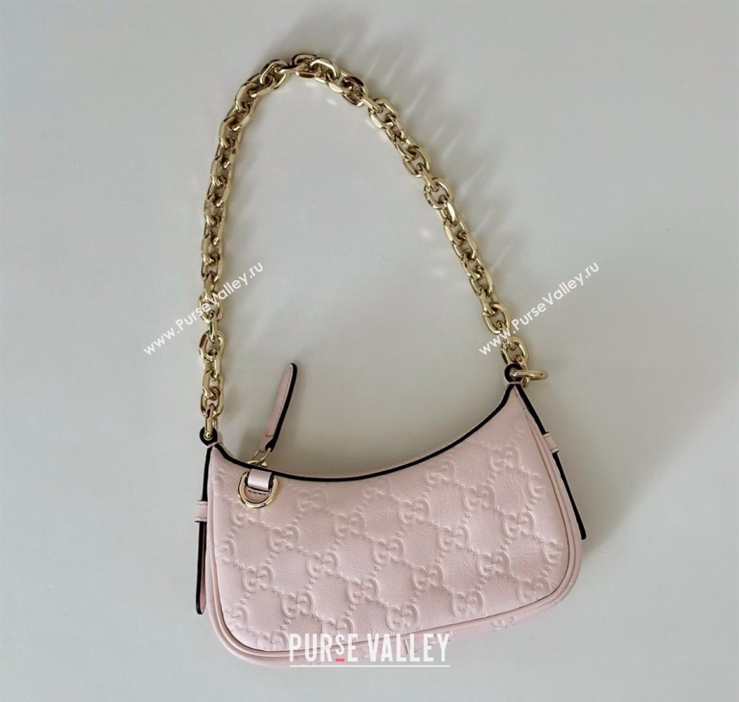 Gucci GG Leather Emblem mini shoulder bag Light Pink 2025 847091 (DLH-250930103)