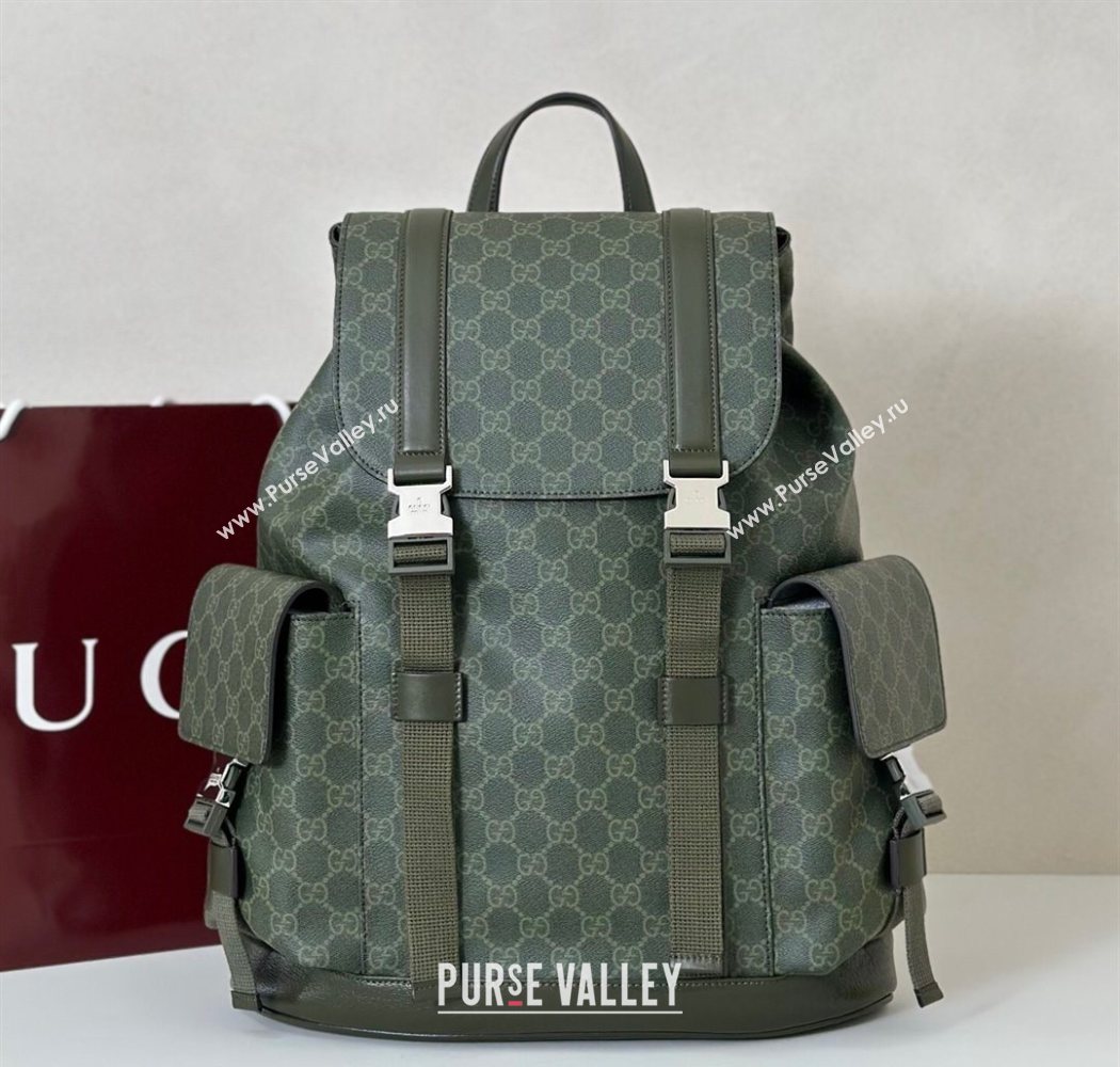 Gucci Mens GG Monogram large backpack bag Forest green 2025 792080 (DLH-250930104)
