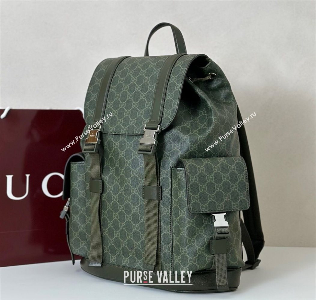 Gucci Mens GG Monogram large backpack bag Forest green 2025 792080 (DLH-250930104)