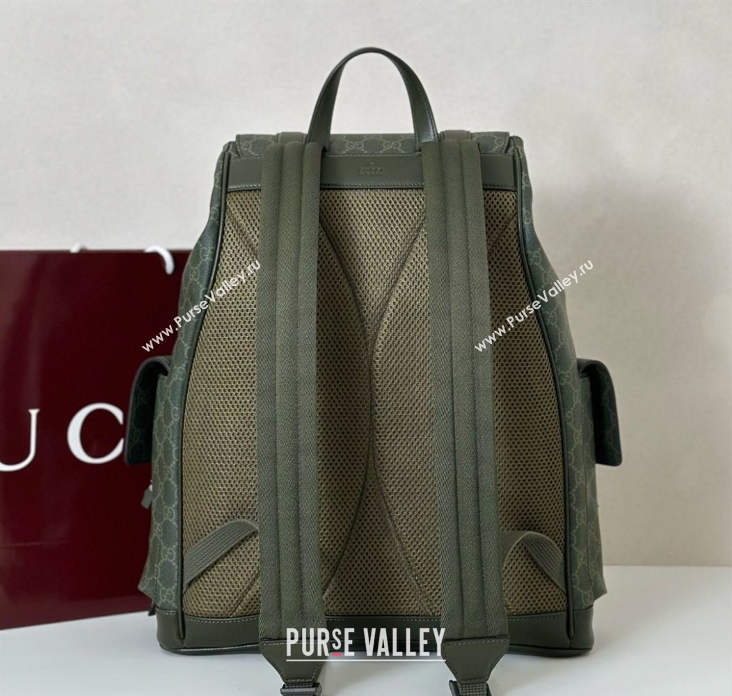 Gucci Mens GG Monogram large backpack bag Forest green 2025 792080 (DLH-250930104)